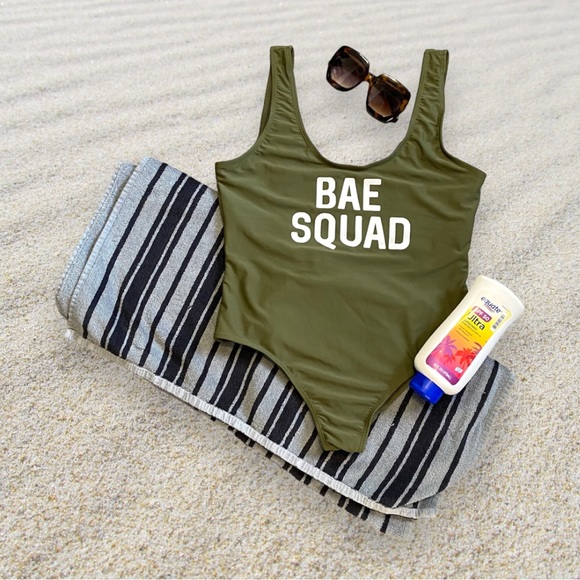 Other - Bae Squad Printed Hunter Green 1 Piece Cheeky Swimwear Size XL Tank Top Swimsuit